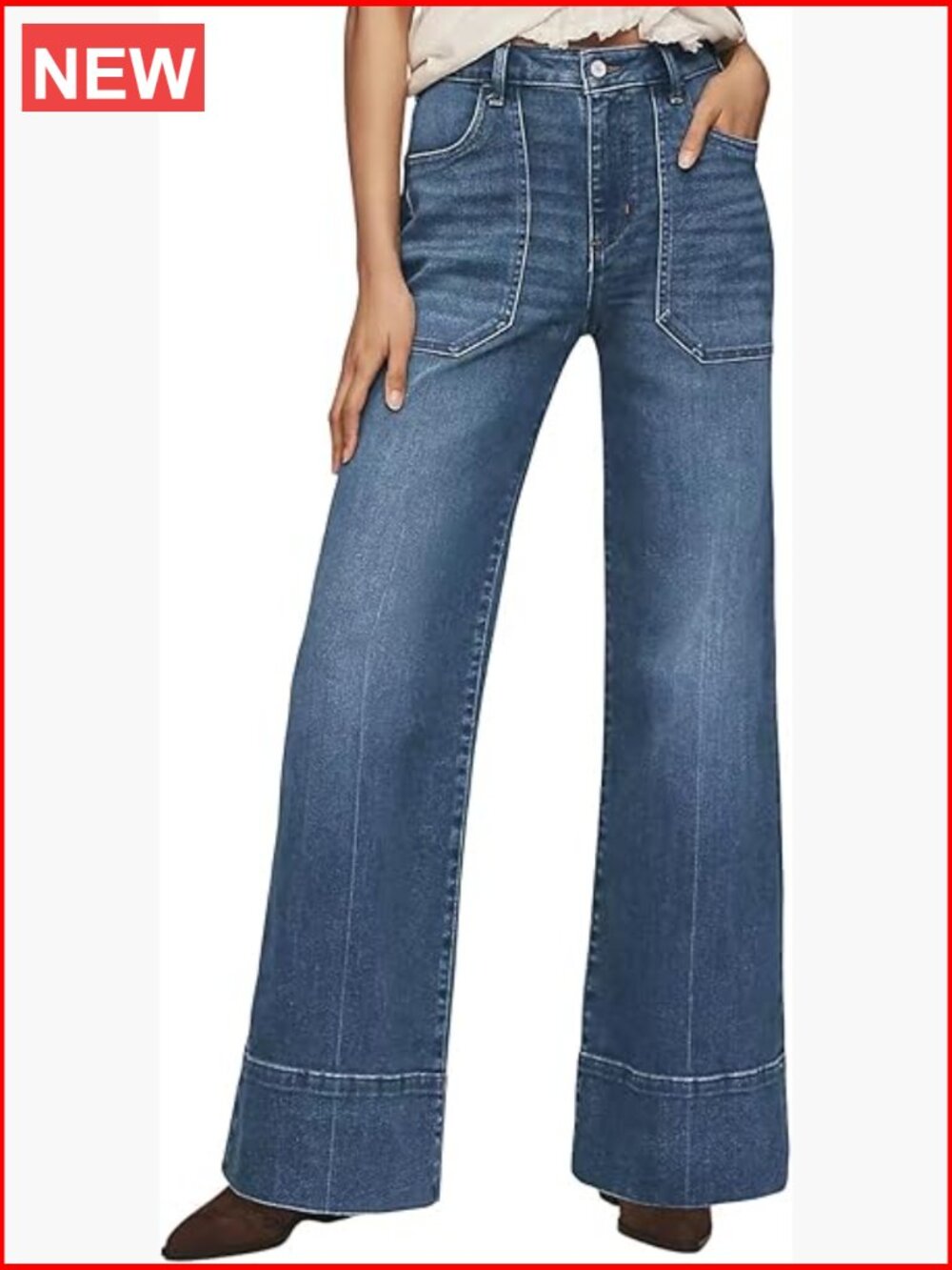 High Waisted Wide Leg Baggy Front Pocket Jeans - Trendy Retro 2026